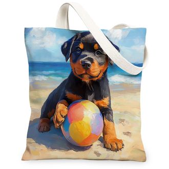 Generic Summer Samoyed Dog Canvas Tote Bag for Shopping 13x15, Beach Coastal Beachy Puppy Reusable Grocery Print Bag for Women, Fun Pet Beach Aesthetic Painti