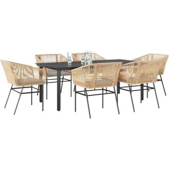 vidaXL Juego De Comedor De Jard&iacute;n 7 Pzas Con Cojines Rat&aacute;n Pe Marr&oacute;n Vidaxl