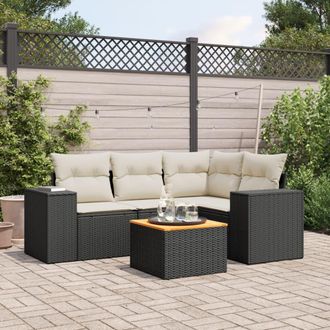 vidaXL Set De Muebles De Jard&iacute;n 5 Pzas Y Cojines Rat&aacute;n Sint&eacute;tico Negro Vidaxl