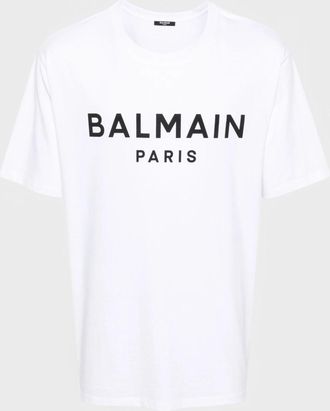 Balmain Mens White Logo Print Cotton T-shirt - Size 2XL