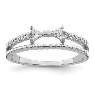 Diamond2Deal Sterling Silver Rhodium-plated Polished Double Cubic Zirconia Bow Ring