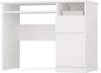OEM Escritorio Con Caj&oacute;n, Armario Y Bandeja Para Teclado, Blanco Mate, Lado Derecho