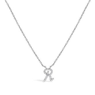 House of Brilliance 10K Gold Diamond Accent A-Z Initial Script Style Pendant Necklace in White | R at Nordstrom