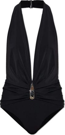 CHRISTOPHER ESBER Crystal Pendent Ruched One Piece - Dames - Badpakken - Zwart - XS - Badmode