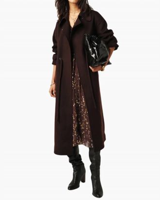 BA&SH Kate Midi Tie-Waist Coat In Chocolat