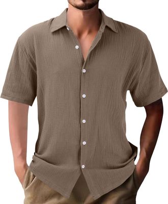 Generic Linen Shirts Men Short Sleeve | Turndown Collar Work Shirts | Relaxed Fit Button Down Shirt Business Office Shirt for Men Men Summer Casual Shirts Com