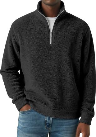 Generic Half Zip Pullover Men Mens 1/4 Zip Pullover Mock Neck Long Sleeve Thermal Fleece Sweatshirt Soft Fluffy Bed Winter Sherpa Pullovers Tshirt Black