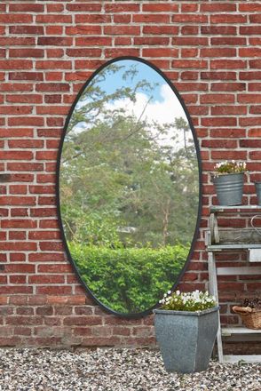 MirrorOutlet Black Metal Framed Oval Garden Wall Mirror 71 X 39 (180 x 100CM) | Size: 1 Pack