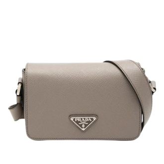Prada Pre-owned Vintage Saffiano Shoulder Bag - Dames - Pre-owned - Grijs - Maat: ONE Size Leer