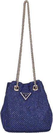 Guess Zalina Rhinestone Mini Bucket Bag - Dames - Schoudertassen - Blauw - ONE Size - Satijn - Tassen