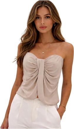 Liviana Conti Bustiertop met Gedrapeerde Voorkant en Lange Strik - Dames - Blouses - Beige - M - Linnen - Overhemden