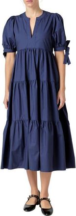 English Factory Tiered Midi Dress in Navy at Nordstrom, Size Medium