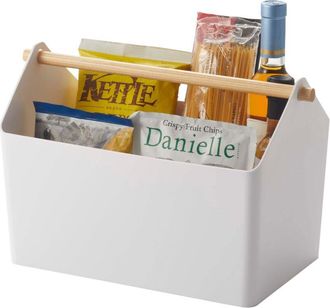 Yamazaki Tableware Storage Caddy 3465 FAVORI-Scatola portaoggetti in Polipropilene/Legno, Design Minimalista, P x (PP), Bianco, 37 x 21 x 24 cm (LxBxH)