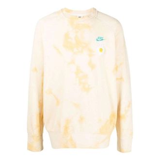 Nike Mens Nike Sportswear NSW Chest Brand Logo Embroidered Tie Dye Round Neck Pullover Long Sleeves Yellow DM5010-777