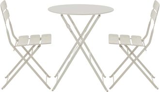 Oviala Mesa de jard&iacute;n plegable redonda y 2 sillas plegables beige