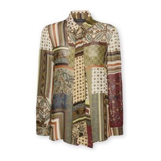 Elena Miro Overhemden, Dames, Veelkleurig, 2Xl, Printed Georgette Shirt