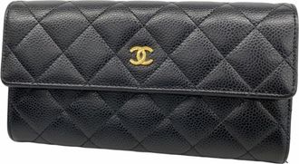 Chanel Black Grained Calfskin Long Wallet (Bi-Fold) (Pre-Owned)