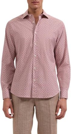Bugatchi Axel Shaped Fit Mosaic Print Stretch Cotton Button-Up Shirt in Sienna at Nordstrom, Size Xxx-Large