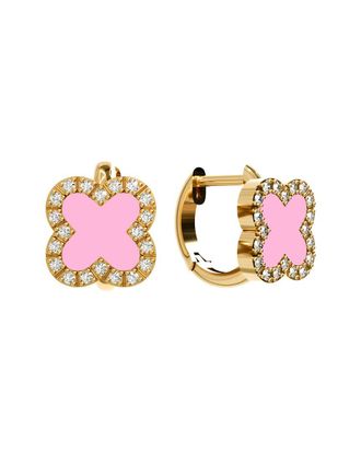 Gabi Rielle 14K Over Silver Pink Agate Cz Mini Hoop Earrings