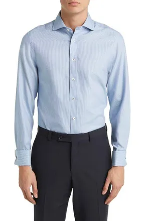 CHARLES TYRWHITT Non-Iron Clifton Weave Cutaway Slim Fit Shirt Double Cuff in Ocean Blue at Nordstrom, Size 15.5