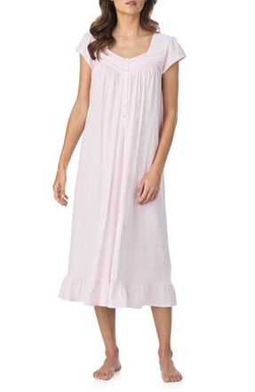 Eileen West Cap Sleeve Cotton Jersey Nightgown in Pink/White at Nordstrom, Size X-Small