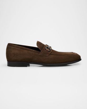 Ferragamo Men & apos;s Foster Suede Gancini-Bit Loafers