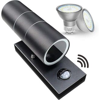 OEM Apliques De Pared Para Exteriores Con Detector De Movimiento Pir, Iluminaci&oacute;n Ascendente/descendente, Ip44, Color Negro Mate, 240v - Incluye 2 Bombill