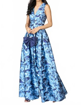 Sachin & Babi Brooke V Neck Gown In Frosted Magnolias