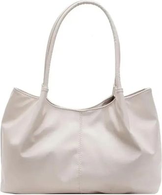 Generic Compatible For Large Capacity Handbag Women Girls Shopping Bags Shoulder Bag Commuting Solid Soft Leather Color Tote(White)