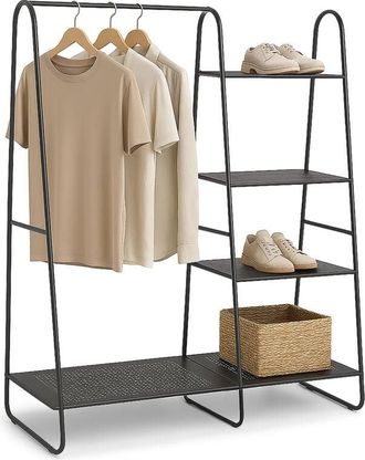 Relaxdays Metal Clothes Rack, 5 Shelves, Hanging Rail, for Hallway & Bedroom, hwd: 150x100x39 cm, Open Wardrobe, Black - Relaxdays