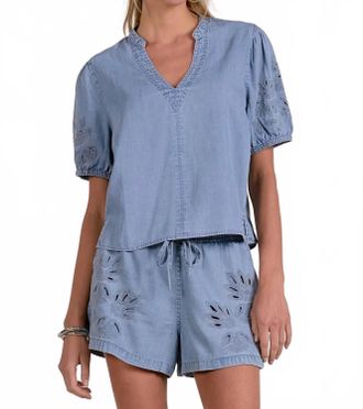 Splendid Jamie Denim Short Sleeve Top In Blue