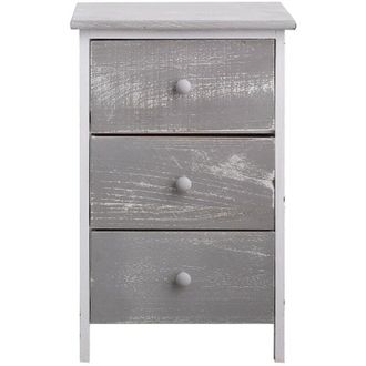 Mobili Rebecca Rebecca Mobili Mesita De Noche 3 Cajones Madera Gris Blanco Vintage 54x35x30