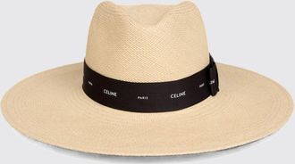 Celine Panama Straw Hat with Wide Brim and Contrast Logo