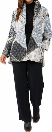 Lovestitch Quilted Patchwork Shawl Collar Jacket In Natural/blue