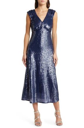 Adelyn Rae Konnie Sequin Midi Dress in Midnight at Nordstrom, Size Large