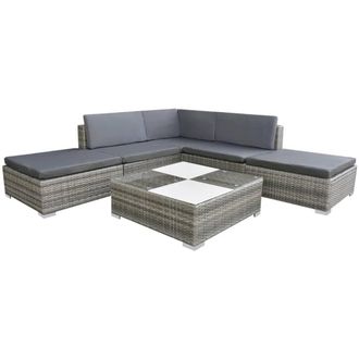 vidaXL Set De Muebles De Jard&iacute;n 6 Pzas Y Cojines Rat&aacute;n Sint&eacute;tico Gris Vidaxl
