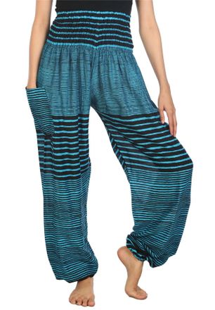 Lofbaz Harem Pants for Women Hippie Boho Festival Clothing - Bohemian Trousers for Yoga Beach Summer - Smocked Waist with Pockets - Colourful 1 Light Blue XL