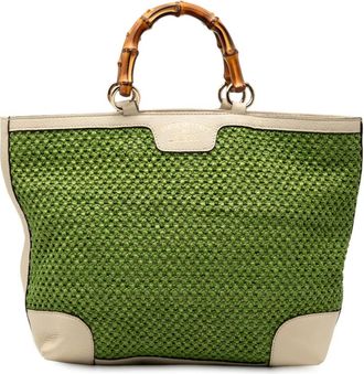 Gucci Borsa tote Shopper grande in rafia e bamb&ugrave; 2000-2015 - Verde