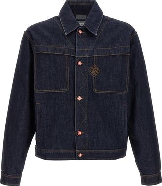 Casablanca Blue Solid Shirt Collar Jacket