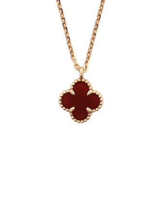 Van Cleef & Arpels 18K Rose Gold Sweet Alhambra Pendant Necklace 18K Rose Gold And Carnelian (Authentic Pre-Loved)