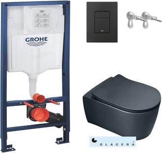GROHE Bastidor Empotrado Grohe Pack Cisterna Y Pulsador Negro Mate Con Inodoro Suspendido Rimless Alfa Glacera Negro Mate