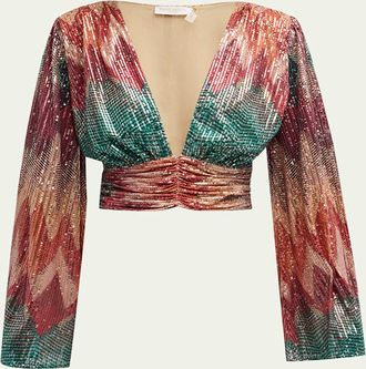 Ramy Brook Erin Sequin-Embellished Chevron Blouse