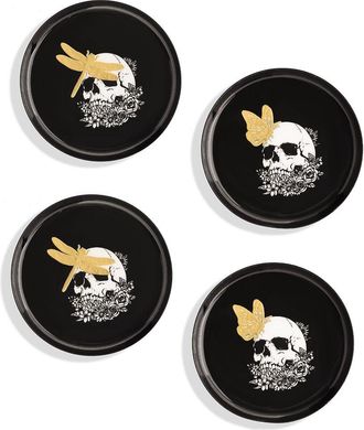 Tiramisu Gilded Nocturne Skull Gold Foil Metal Coaster Set