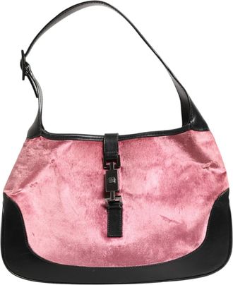 Gucci Jackie Pink Velvet And Black Leather Shoulder Womens Bag (Pre-Owned)