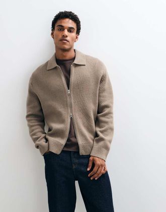 Arket cardigan in lana pura con zip e colletto polo beige-Neutro