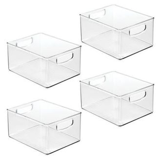 Linus Plastic Stackable Pantry Bin with Handles, Set of 4, Clear, Made in USA in White at Nordstrom