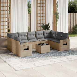 vidaXL Juego De Sof&aacute;s Jard&iacute;n Con Cojines Beige 10 Pzas Rat&aacute;n Sint&eacute;tico Vidaxl