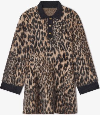 Ganni Mixed Polo Dress in Leopard - Size XS Alpaca