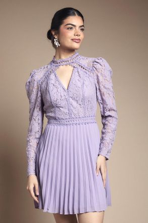 Oasis Womens Lace Bodice Pleat Mini Dress - Purple - Size 12 UK