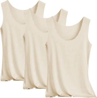 Generic 3 Pieces Vest Top Women UK Silk Satin Camisole Summer Base Shirt Stretch Casual Supersoft Tank Tops Undershirt for Ladies and Girls Plus Size Solid Co